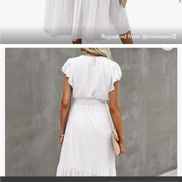 BTFBM Women Bohemian Floral Wrap V Neck Ruffle Belt A-Line Midi Dress White LG - Picture 9 of 9